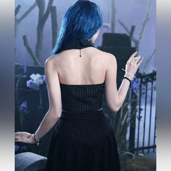 Romwe black goth striped print halter vest new L - Picture 3 of 7